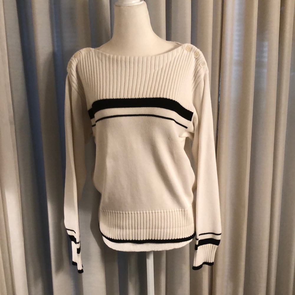 Liz Claiborne Whit w/Black Stripes Sweater. Size Medium
